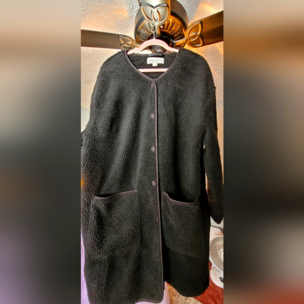 Ava & Viv black sherpa button 2x jacket